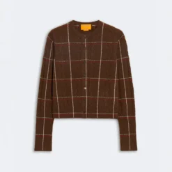 Guest In Residence - Cardigan Jane Checker - Burnt Cocoa & Carmine