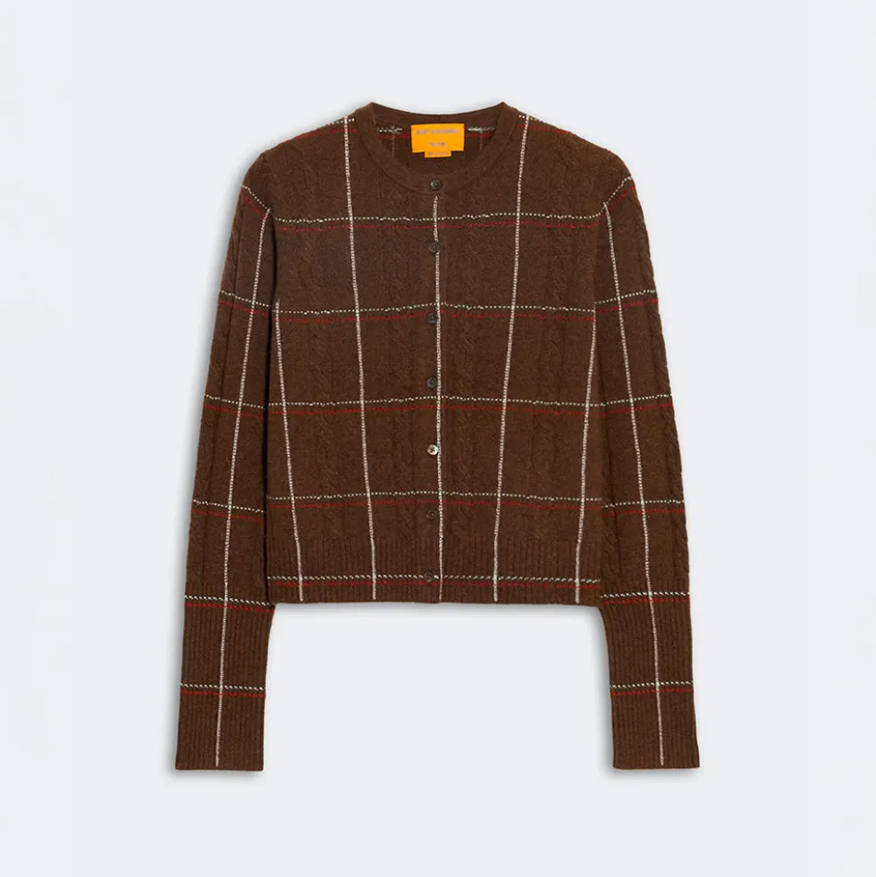 Guest In Residence - Cardigan Jane Checker - Burnt Cocoa & Carmine