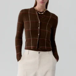 Guest In Residence - Cardigan Jane Checker - Burnt Cocoa & Carmine