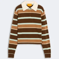 Guest In Residence - Polo Cropped Rugby Rayé - Chestnut Combo