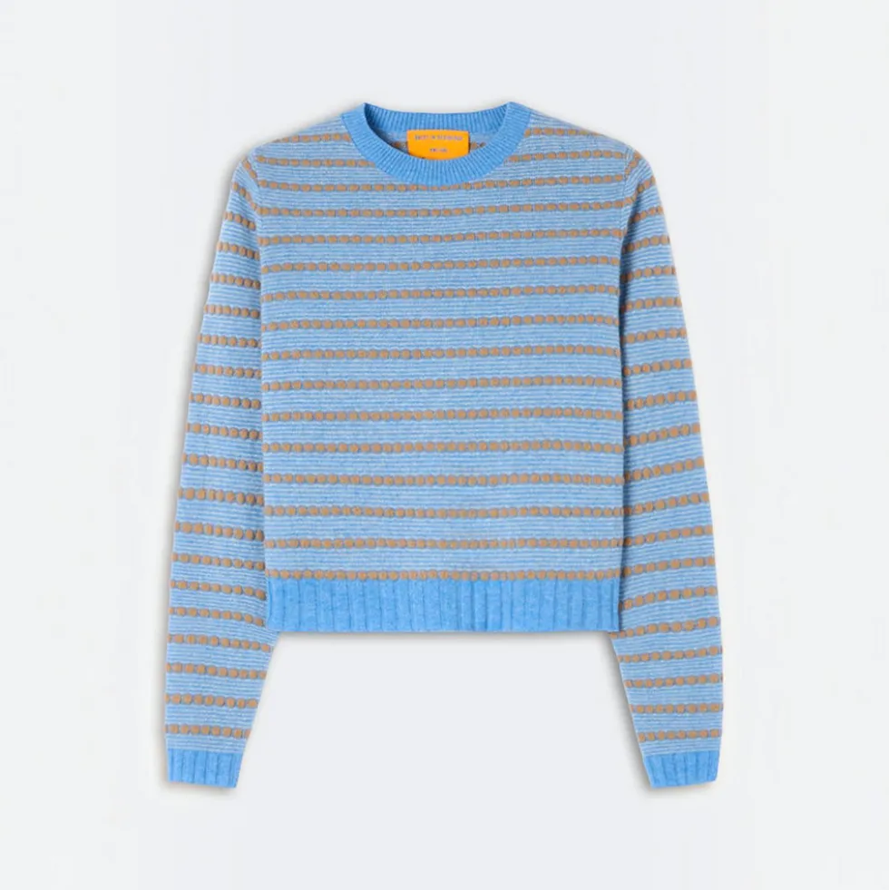 Guest In Residence - Pull Pebble Stripe Shrunken Crew - Delft Blue Combo