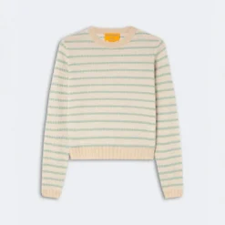 Guest In Residence - Pull Pebble Stripe Shrunken Crew - Sandstone Combo
