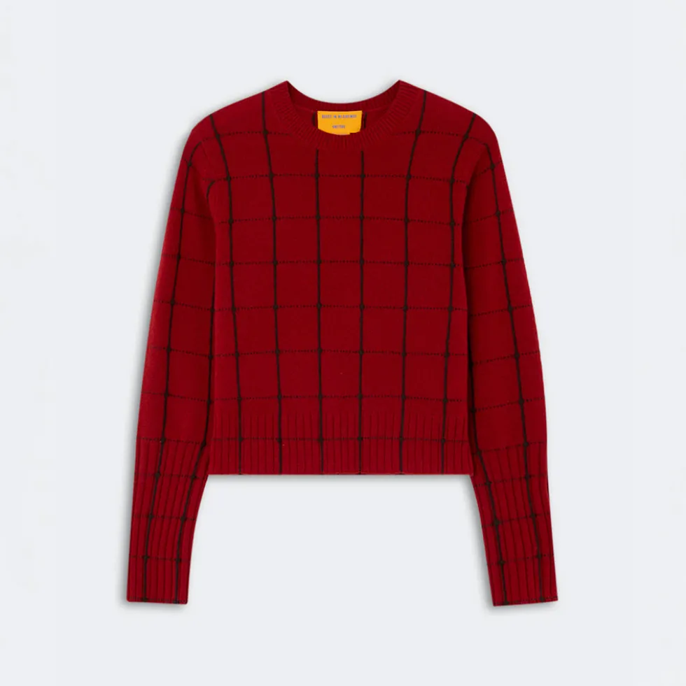 Guest In Residence - Pull Shrunken Checker Crew - Carmine Burnt & Cocoa
