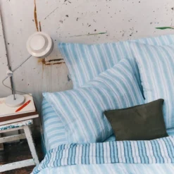 Housse de couette en lin lavé - Rayures Toile Bleu Primaire