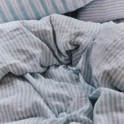 Housse de couette en lin lavé - Rayures Pinceau Bleu Primaire