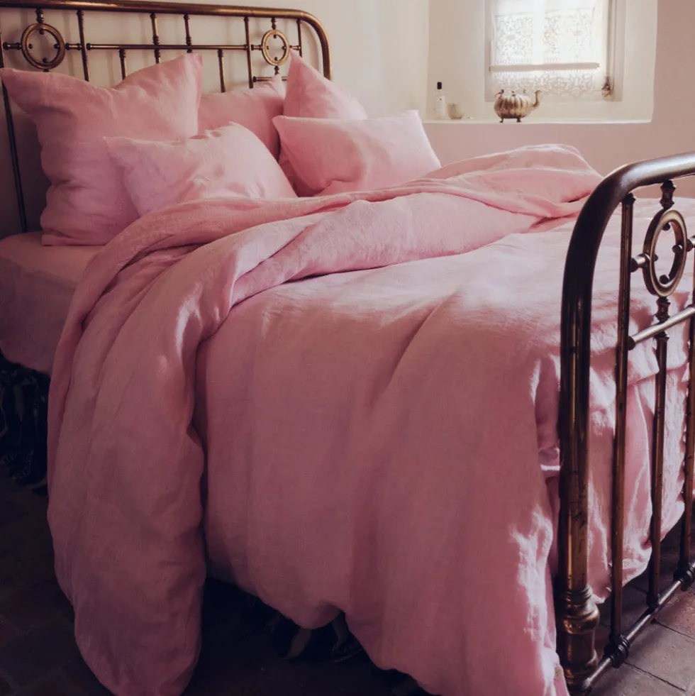 Housse de couette en lin lavé - Rose Granité