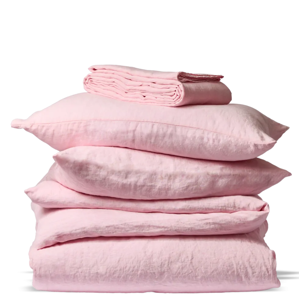 Housse de couette en lin lavé - Rose Granité