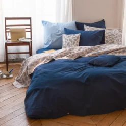 Housse de couette en percale de coton - Tataki Bleu Nuit