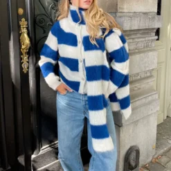 Les Tricots D'o - Cardigan Alice - Blanc et Bleu Jeans