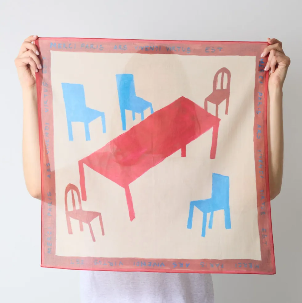 Merci - Bandana Ars Vivendi Virtus Est - Rouge, Bleu et Beige