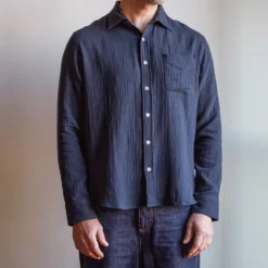 Merci - Chemise Gaspard en gaze de coton - Bleu Marine