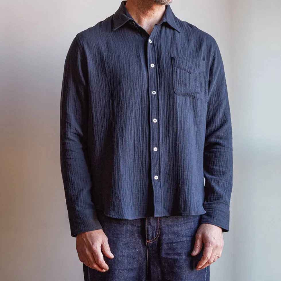 Merci - Chemise Gaspard en gaze de coton - Bleu Marine
