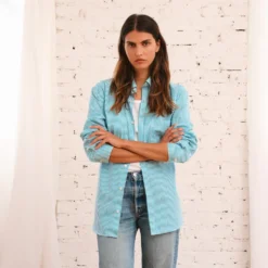 Merci - Chemise Sacha Rayé - Turquoise