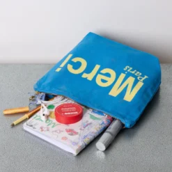 Merci - Pochette en coton - Bleu & Jaune