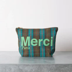 Merci - Pochette en coton - Bleu, Marron & Vert