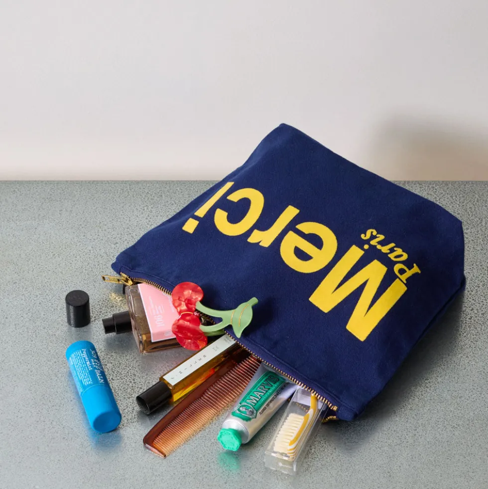 Merci - Pochette en coton - Bleu Nuit & Banane