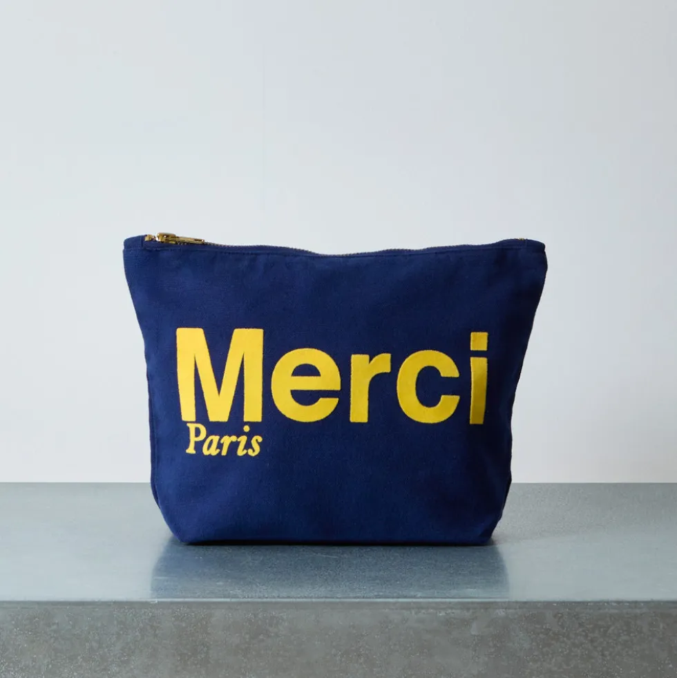 Merci - Pochette en coton - Bleu Nuit & Banane