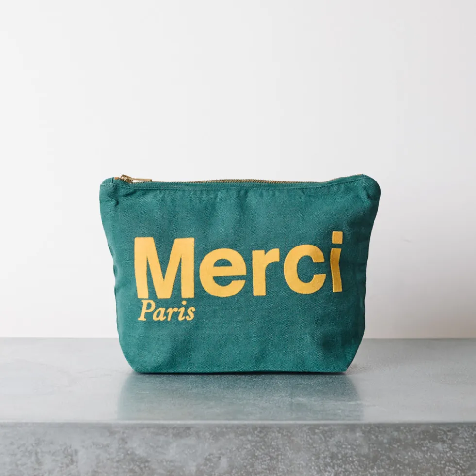 Merci - Pochette en coton - Forêt & Jaune