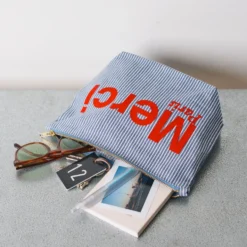 Merci - Pochette en coton Hickory - Bleu rayé