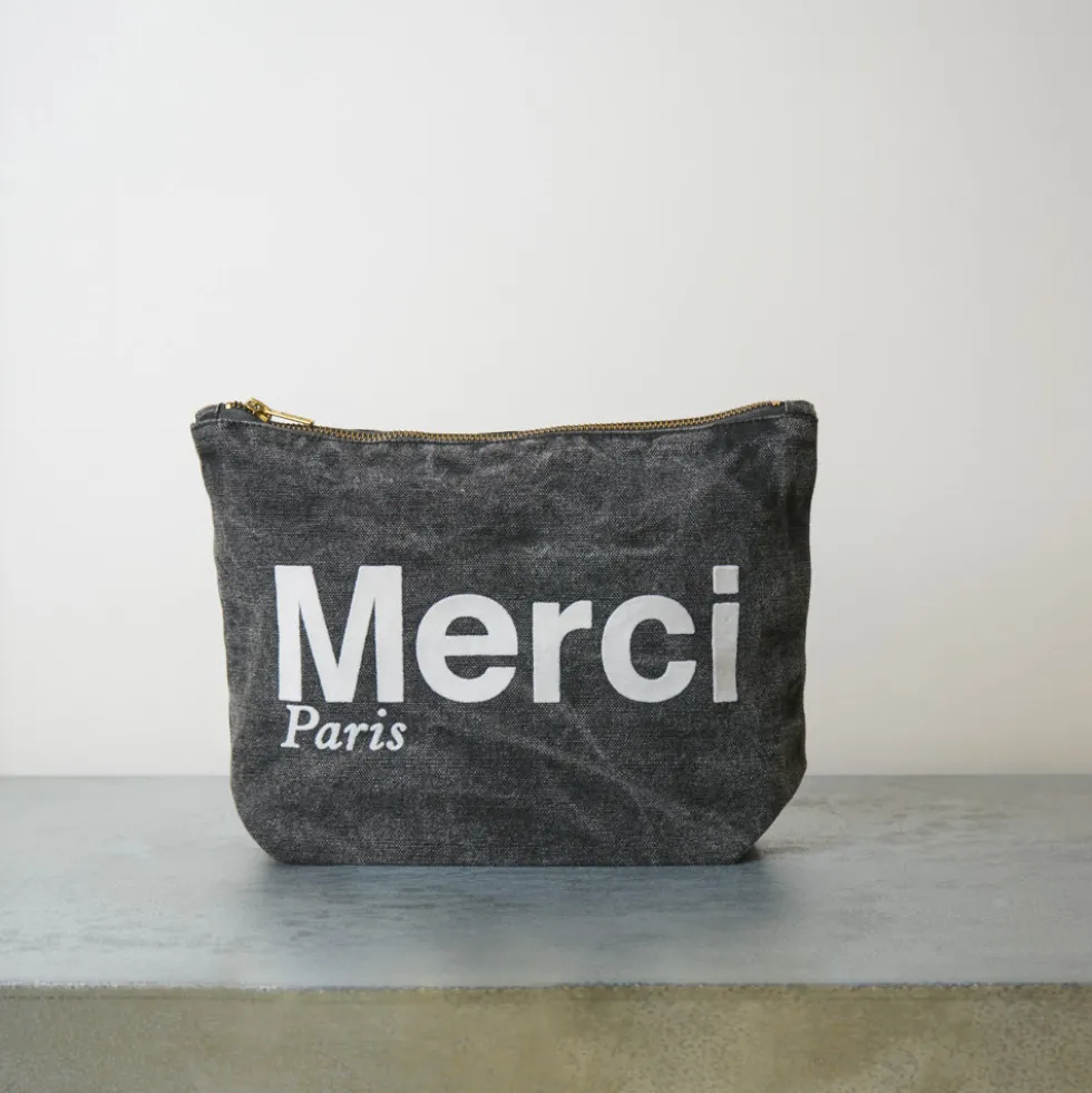 Merci - Pochette en coton Marble - Noir & Blanc