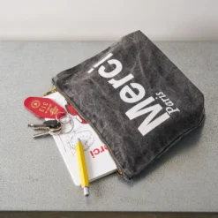 Merci - Pochette en coton Marble - Noir & Blanc
