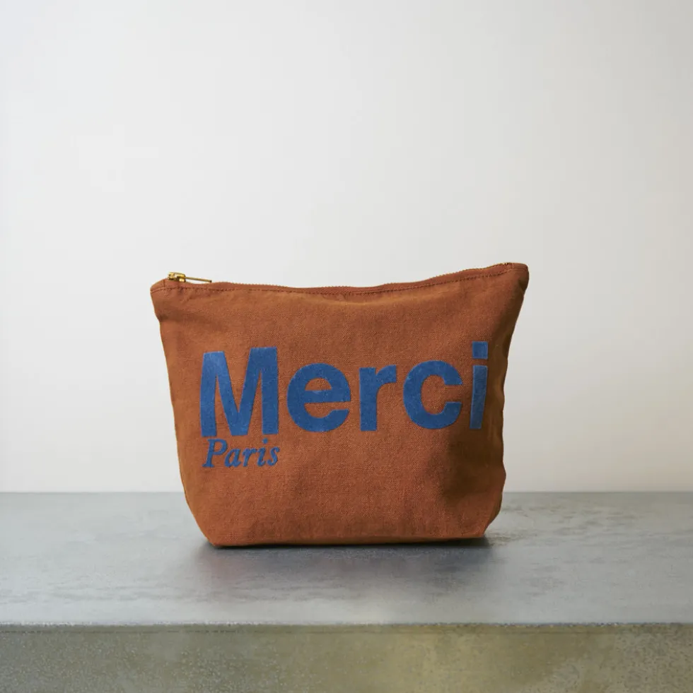 Merci - Pochette en coton - Marron & Marine