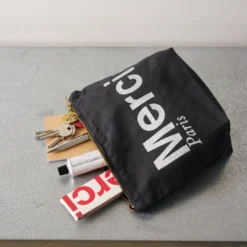 Merci - Pochette en coton - Noir & Argent