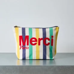 Merci - Pochette en coton rayé - Bleu Nuit & Banane
