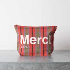 Merci - Pochette en coton - Rose, Vert & Crème