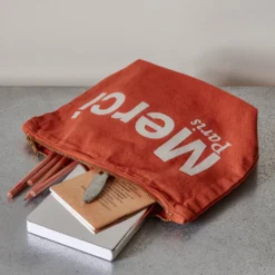 Merci - Pochette en coton - Terracotta & Blanc