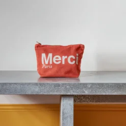 Merci - Pochette en coton - Terracotta & Blanc