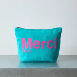 Merci - Pochette en coton - Turquoise & Rose
