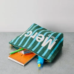 Merci - Pochette en coton - Vert & Bleu Ciel