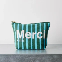 Merci - Pochette en coton - Vert & Bleu Ciel
