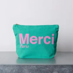 Merci - Pochette en coton - Vert & Rose