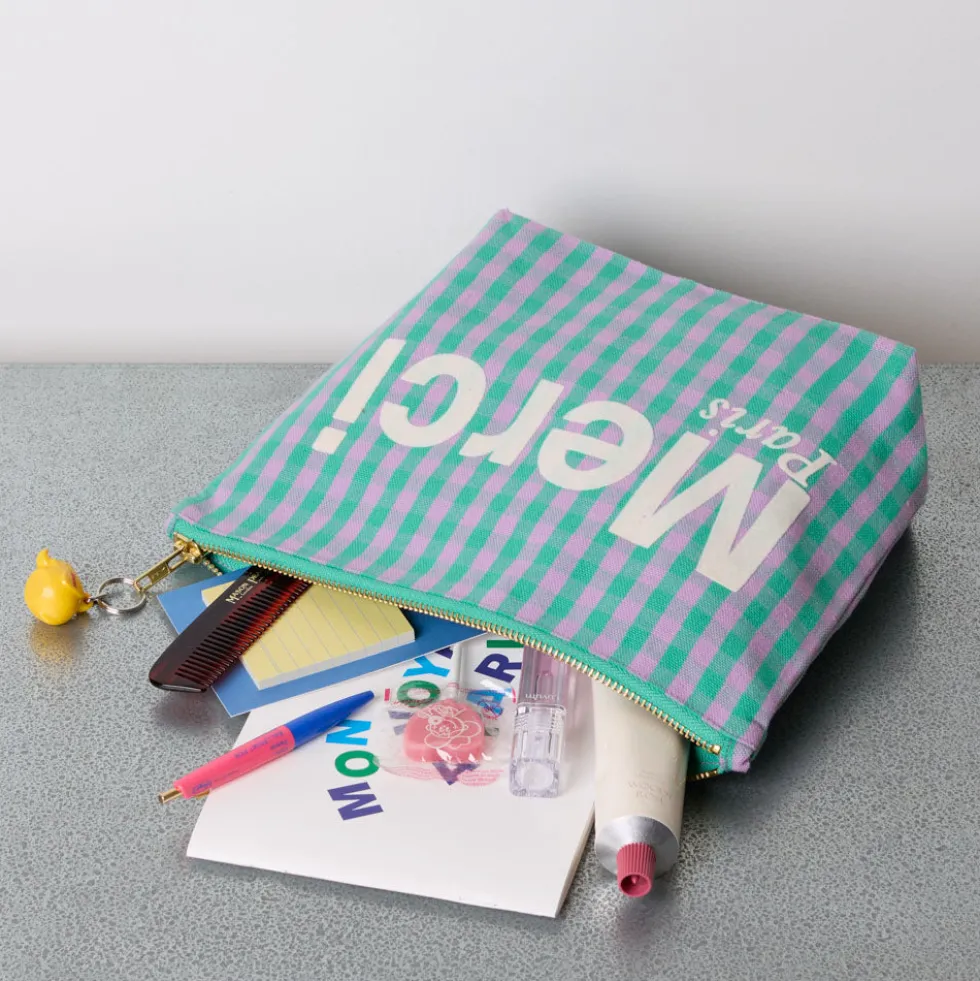 Merci - Pochette en coton Vichy - Vert & Lila