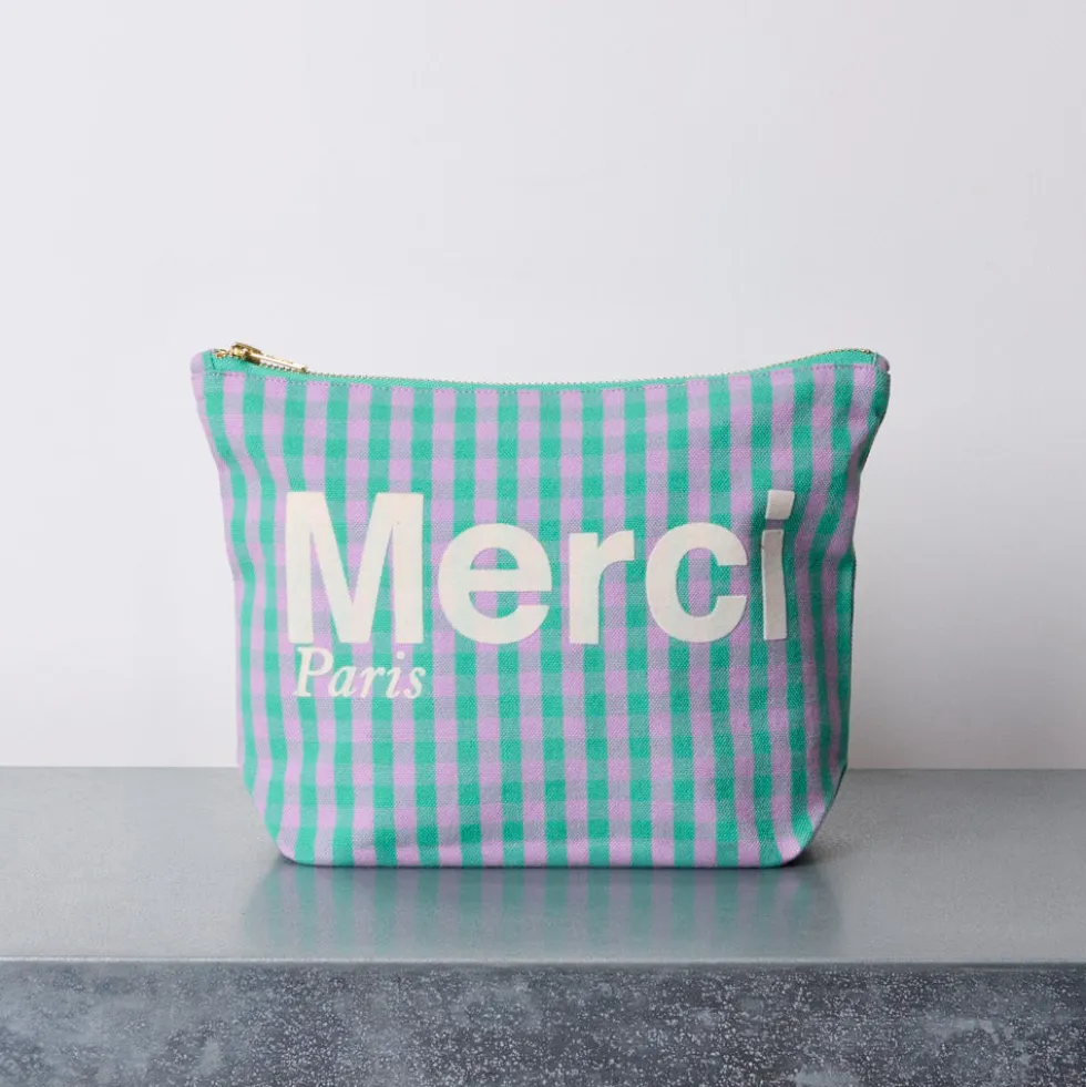 Merci - Pochette en coton Vichy - Vert & Lila