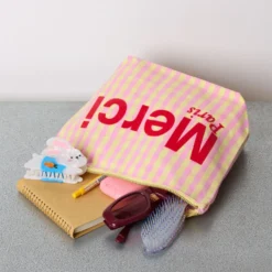 Merci - Pochette en coton Vichy - Rose & Jaune