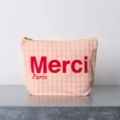 Merci - Pochette en coton Vichy - Rose & Jaune