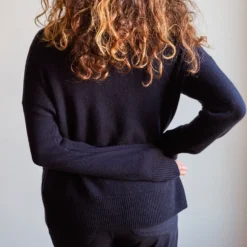 Merci - Pull col cheminée en cachemire - Bleu Marine