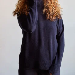Merci - Pull col cheminée en cachemire - Bleu Marine