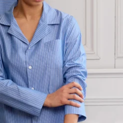 Merci - Pyjama en Coton - Rayures Doubles Bleu