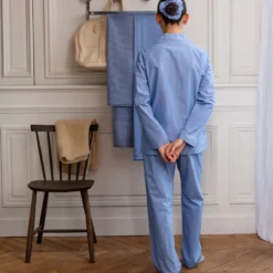 Merci - Pyjama en Coton - Rayures Doubles Bleu