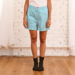 Merci - Short Jude Rayé - Turquoise