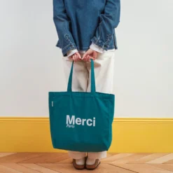 Merci - Tote Bag en coton - Bleu canard & Blanc