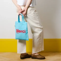 Merci - Tote Bag en coton - Bleu Clair & Rouge