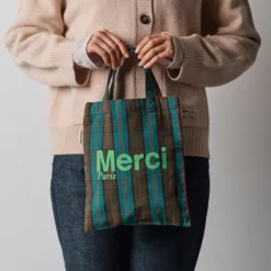 Merci - Tote Bag en coton - Bleu, Marron & Vert