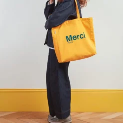 Merci - Tote Bag en coton - Jaune & Bleu canard