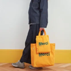 Merci - Tote Bag en coton - Jaune & Bleu canard