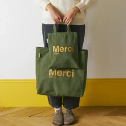 Merci - Tote Bag en coton - Kaki & Doré